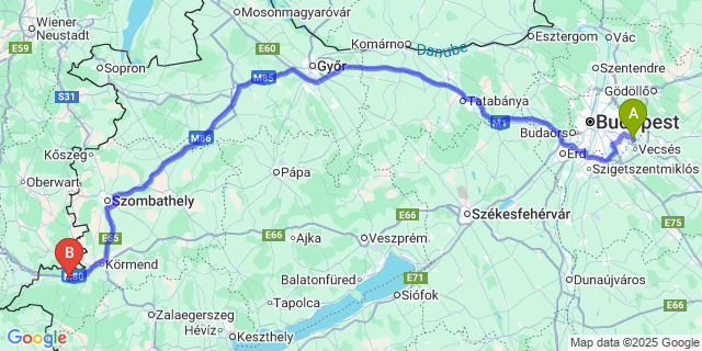 Map: Budapest Airport (BUD), Ferihegy, Liszt Ferenc to Rátót