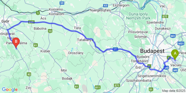 Map: Budapest Airport (BUD), Ferihegy, Liszt Ferenc to Ravazd