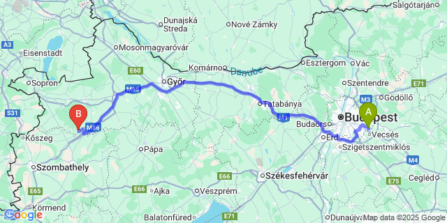 Map: Budapest Airport (BUD), Ferihegy, Liszt Ferenc to Répceszemere