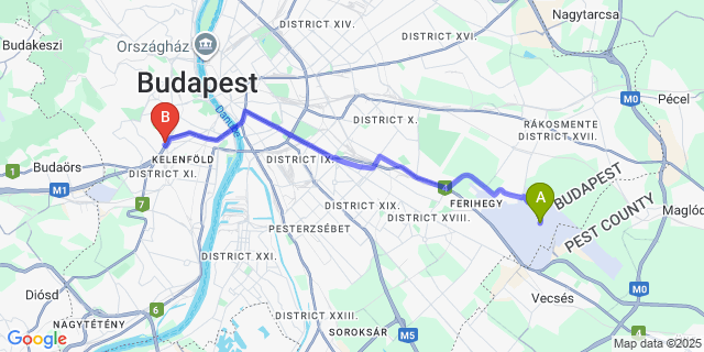 Map: Budapest Airport (BUD), Ferihegy, Liszt Ferenc to Rubin Wellness & Conference Hotel