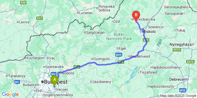 Map: Budapest Airport (BUD), Ferihegy, Liszt Ferenc to Sajószentpéter