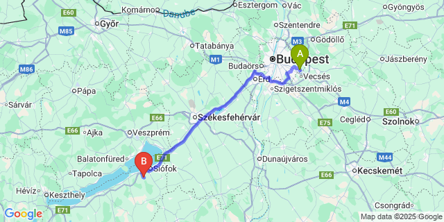 Map: Budapest Airport (BUD), Ferihegy, Liszt Ferenc to Samsara Festival