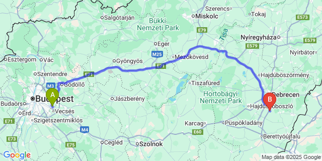 Map: Budapest Airport (BUD), Ferihegy, Liszt Ferenc to Sáránd