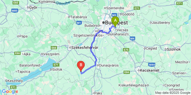 Map: Budapest Airport (BUD), Ferihegy, Liszt Ferenc to Sárbogárd