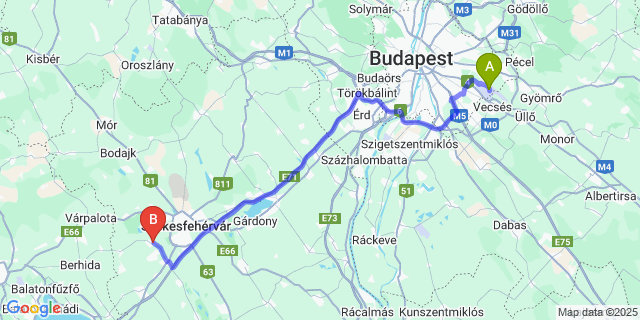 Map: Budapest Airport (BUD), Ferihegy, Liszt Ferenc to Sárszentmihály