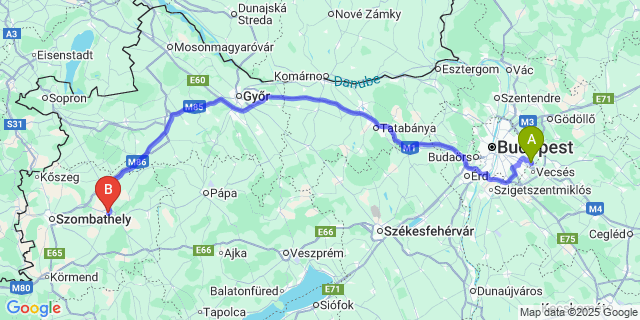 Map: Budapest Airport (BUD), Ferihegy, Liszt Ferenc to Sárvár