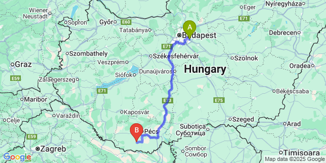 Map: Budapest Airport (BUD), Ferihegy, Liszt Ferenc to Siklósbodony