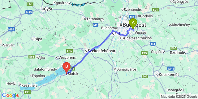Map: Budapest Airport (BUD), Ferihegy, Liszt Ferenc to Siofok
