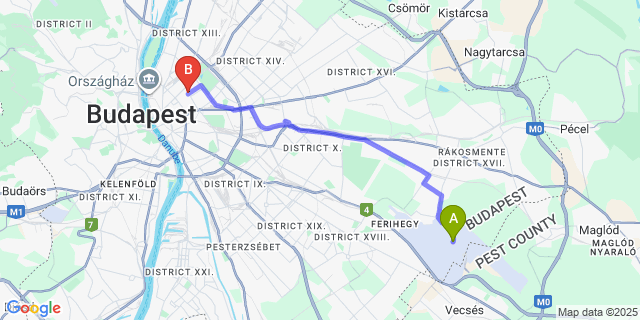 Map: Budapest Airport (BUD), Ferihegy, Liszt Ferenc to Smart Hotel Budapest & Apartments