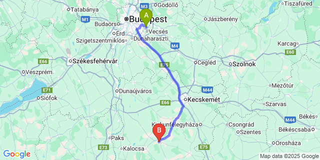 Map: Budapest Airport (BUD), Ferihegy, Liszt Ferenc to Soltvadkert