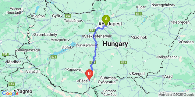 Map: Budapest Airport (BUD), Ferihegy, Liszt Ferenc to Somberek