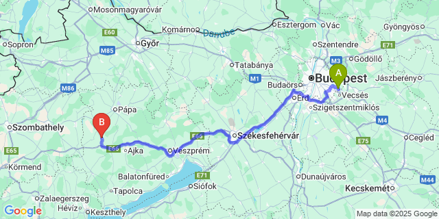 Map: Budapest Airport (BUD), Ferihegy, Liszt Ferenc to Somlószőlős