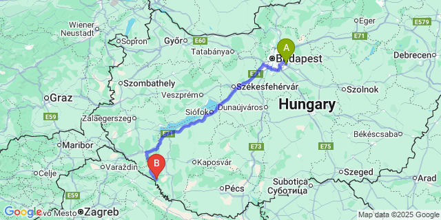 Map: Budapest Airport (BUD), Ferihegy, Liszt Ferenc to Somogyudvarhely