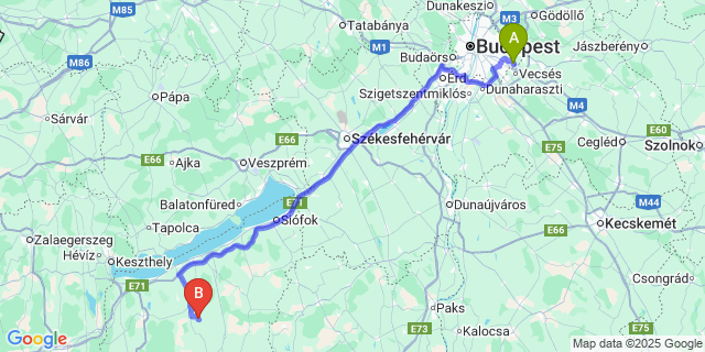 Map: Budapest Airport (BUD), Ferihegy, Liszt Ferenc to Somogyvámos