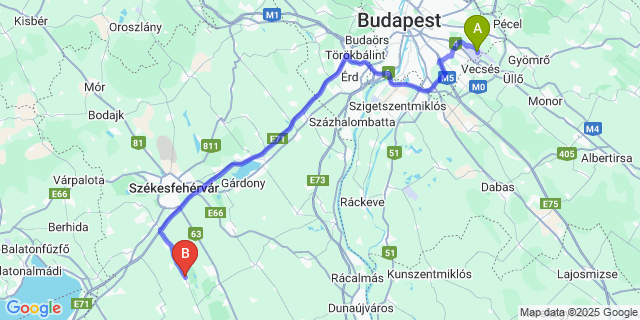 Map: Budapest Airport (BUD), Ferihegy, Liszt Ferenc to Soponya