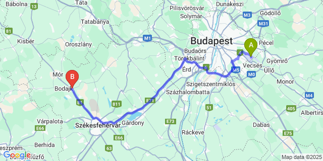 Map: Budapest Airport (BUD), Ferihegy, Liszt Ferenc to Söréd