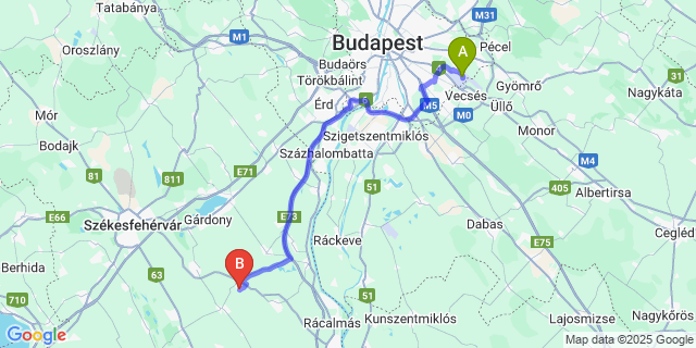 Map: Budapest Airport (BUD), Ferihegy, Liszt Ferenc to Szabadegyháza