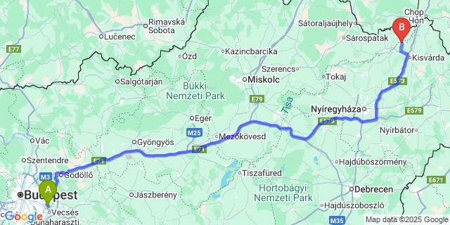 Map: Budapest Airport (BUD), Ferihegy, Liszt Ferenc to Szabolcsveresmart