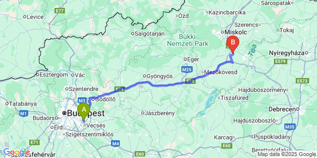 Map: Budapest Airport (BUD), Ferihegy, Liszt Ferenc to Szakáld