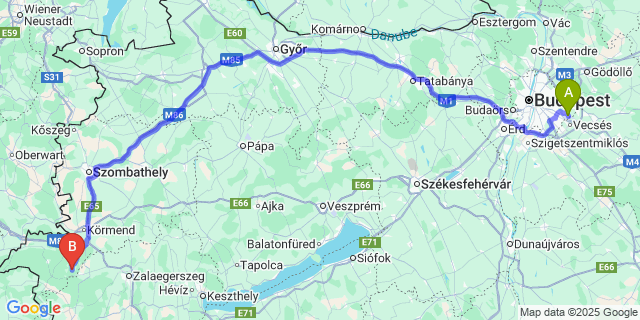 Map: Budapest Airport (BUD), Ferihegy, Liszt Ferenc to Szaknyér