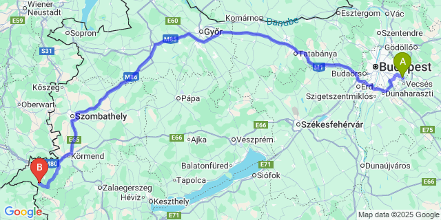 Map: Budapest Airport (BUD), Ferihegy, Liszt Ferenc to Szalafő