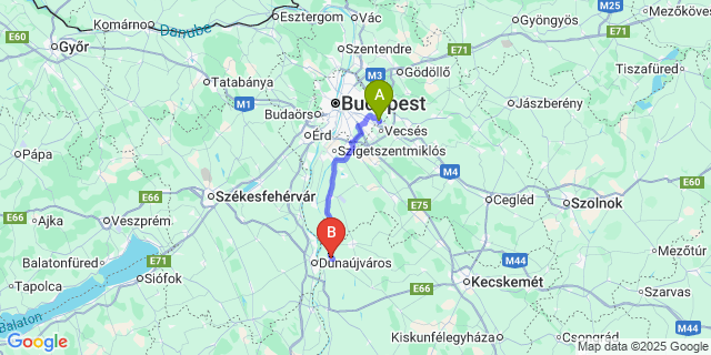 Map: Budapest Airport (BUD), Ferihegy, Liszt Ferenc to Szalkszentmárton