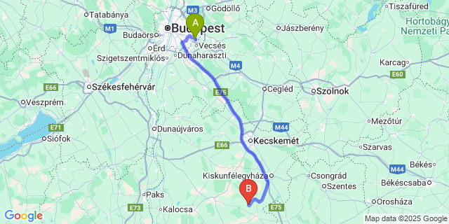 Map: Budapest Airport (BUD), Ferihegy, Liszt Ferenc to Szank