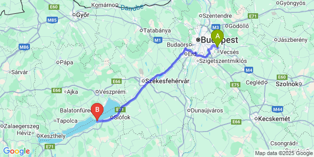 Map: Budapest Airport (BUD), Ferihegy, Liszt Ferenc to Szántód