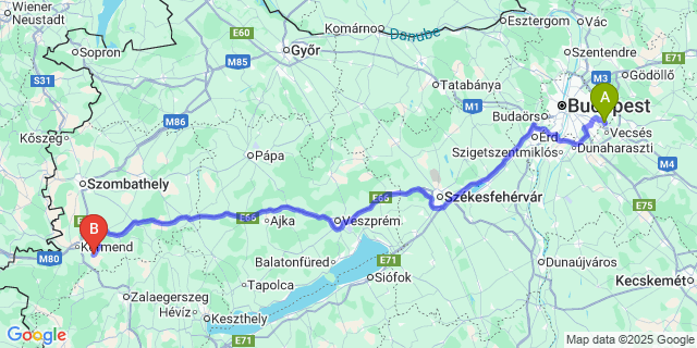 Map: Budapest Airport (BUD), Ferihegy, Liszt Ferenc to Szarvaskend