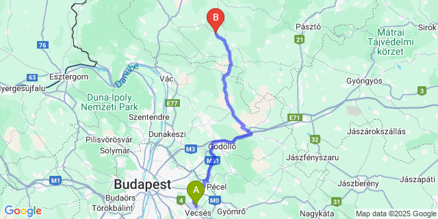 Map: Budapest Airport (BUD), Ferihegy, Liszt Ferenc to Szécsénke