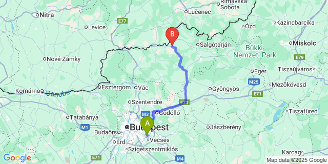 Map: Budapest Airport (BUD), Ferihegy, Liszt Ferenc to Szécsény