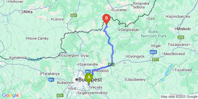 Map: Budapest Airport (BUD), Ferihegy, Liszt Ferenc to Szécsényfelfalu