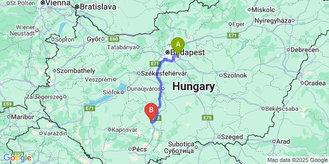 Map: Budapest Airport (BUD), Ferihegy, Liszt Ferenc to Szedres