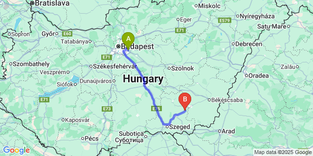Map: Budapest Airport (BUD), Ferihegy, Liszt Ferenc to Székkutas
