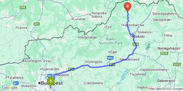 Map: Budapest Airport (BUD), Ferihegy, Liszt Ferenc to Szendrő