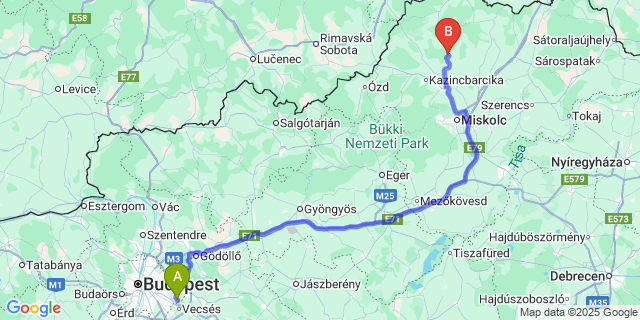 Map: Budapest Airport (BUD), Ferihegy, Liszt Ferenc to Szendrőlád