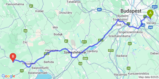 Map: Budapest Airport (BUD), Ferihegy, Liszt Ferenc to Szentgál
