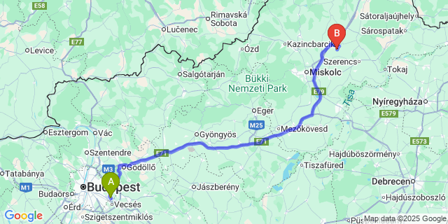 Map: Budapest Airport (BUD), Ferihegy, Liszt Ferenc to Szentistvánbaksa