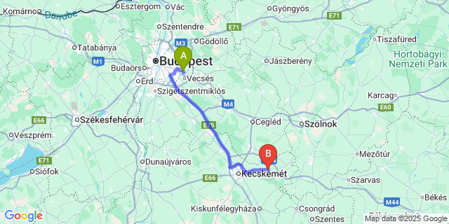 Map: Budapest Airport (BUD), Ferihegy, Liszt Ferenc to Szentkirály