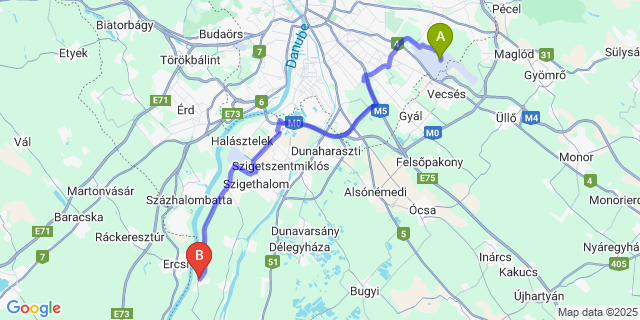 Map: Budapest Airport (BUD), Ferihegy, Liszt Ferenc to Szigetújfalu