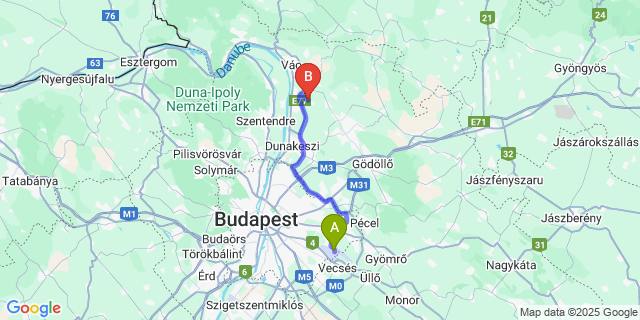 Map: Budapest Airport (BUD), Ferihegy, Liszt Ferenc to Sződ