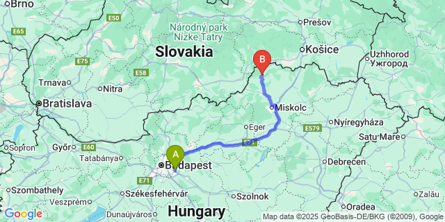 Map: Budapest Airport (BUD), Ferihegy, Liszt Ferenc to Szőlősardó