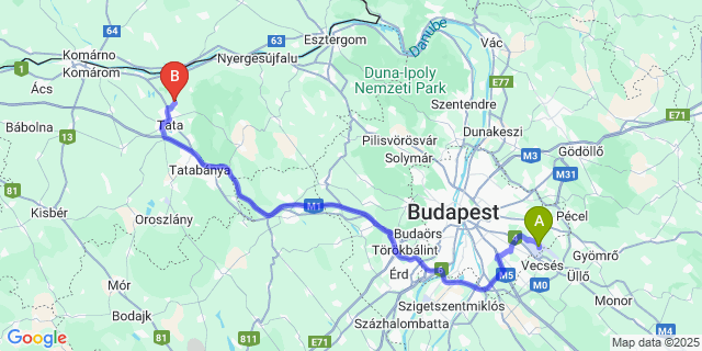 Map: Budapest Airport (BUD), Ferihegy, Liszt Ferenc to Szomód