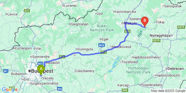 Map: Budapest Airport (BUD), Ferihegy, Liszt Ferenc to Taktakenéz