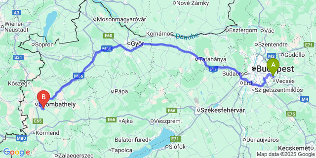 Map: Budapest Airport (BUD), Ferihegy, Liszt Ferenc to Táplánszentkereszt