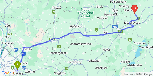 Map: Budapest Airport (BUD), Ferihegy, Liszt Ferenc to Tard
