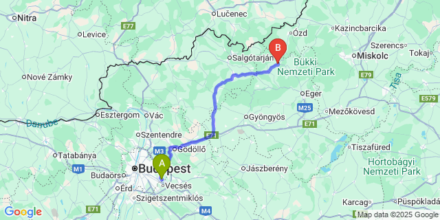 Map: Budapest Airport (BUD), Ferihegy, Liszt Ferenc to Tarnalelesz