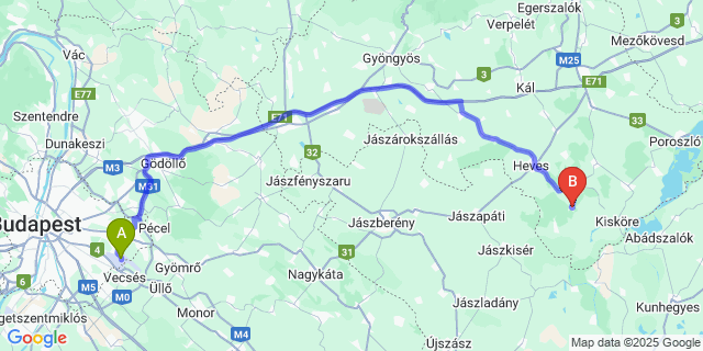 Map: Budapest Airport (BUD), Ferihegy, Liszt Ferenc to Tarnaszentmiklós