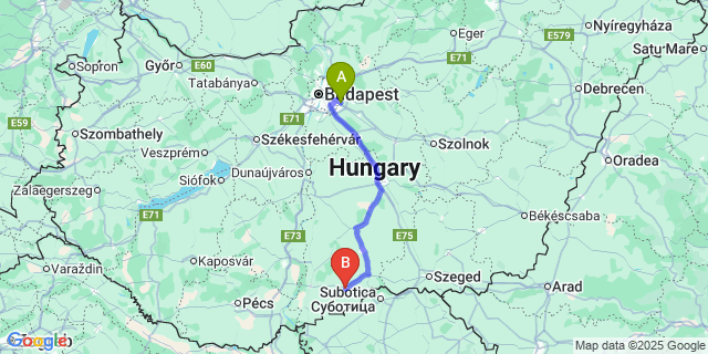 Map: Budapest Airport (BUD), Ferihegy, Liszt Ferenc to Tataháza