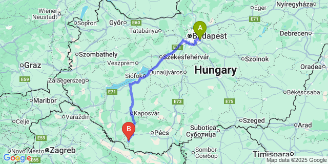 Map: Budapest Airport (BUD), Ferihegy, Liszt Ferenc to Teklafalu